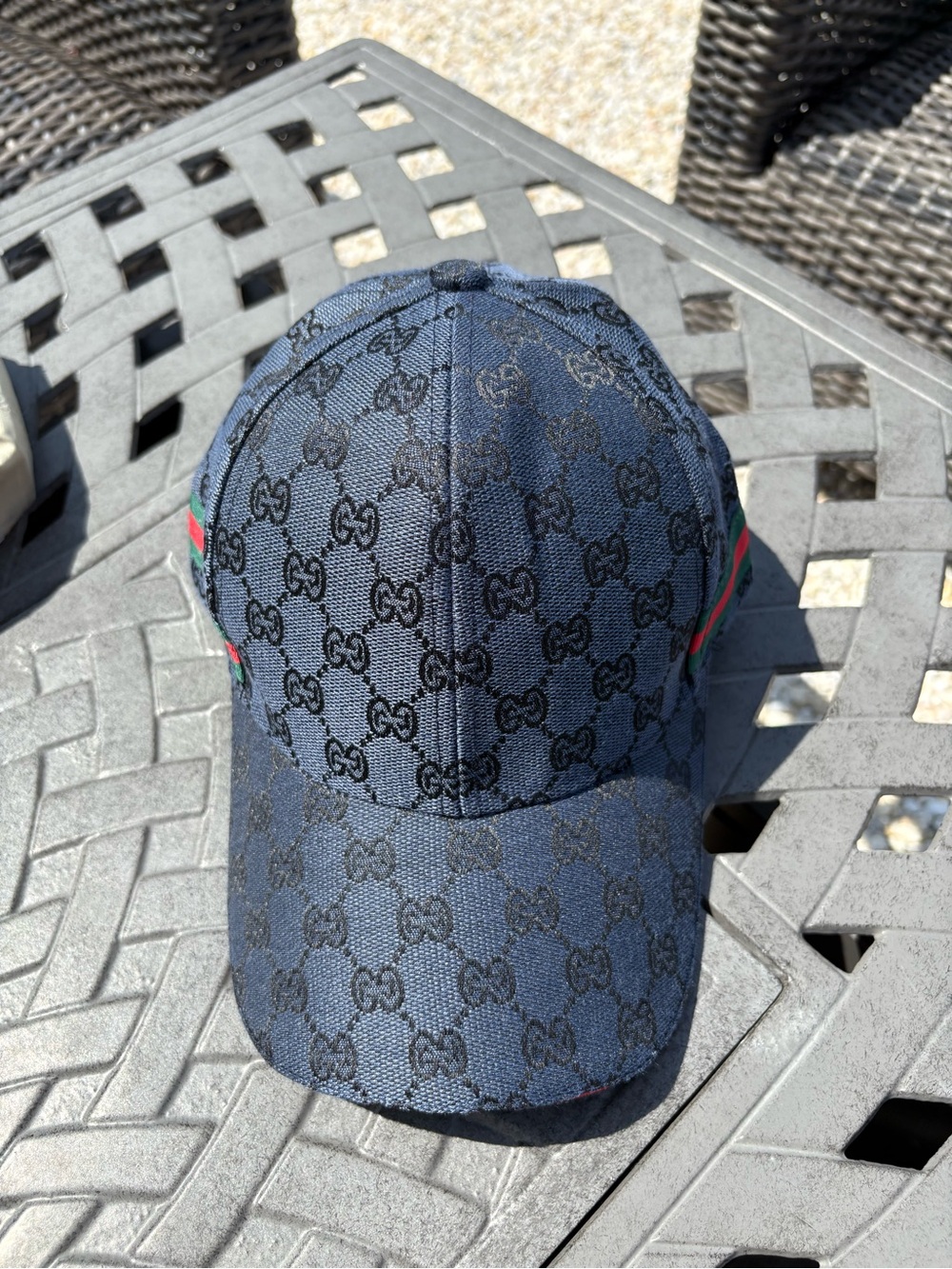 Navy Monogram Baseball Cap with Green-Red Web